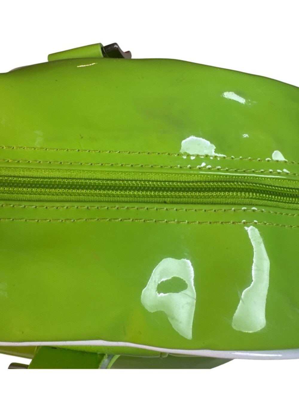 Trumpette Neon Glossy Patent Green Tennis Bag W/Shoulder Strap & Handles - Picture 8 of 15